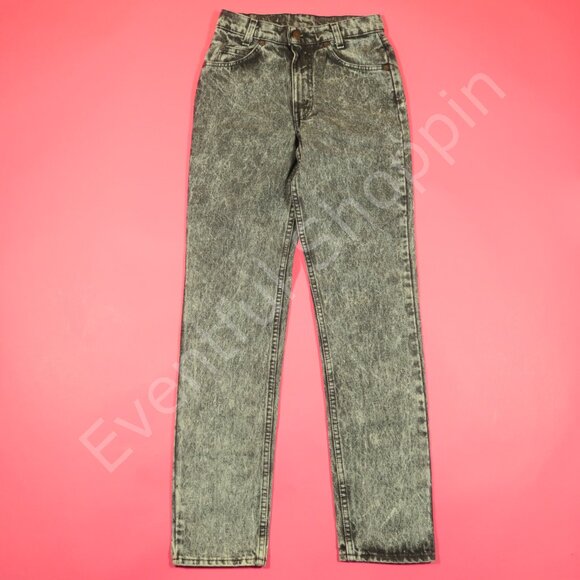 Vintage Levis 705 Jeans Womens 28 Black Acid Wash Student Straight Fit Punk 80s - Picture 2 of 8